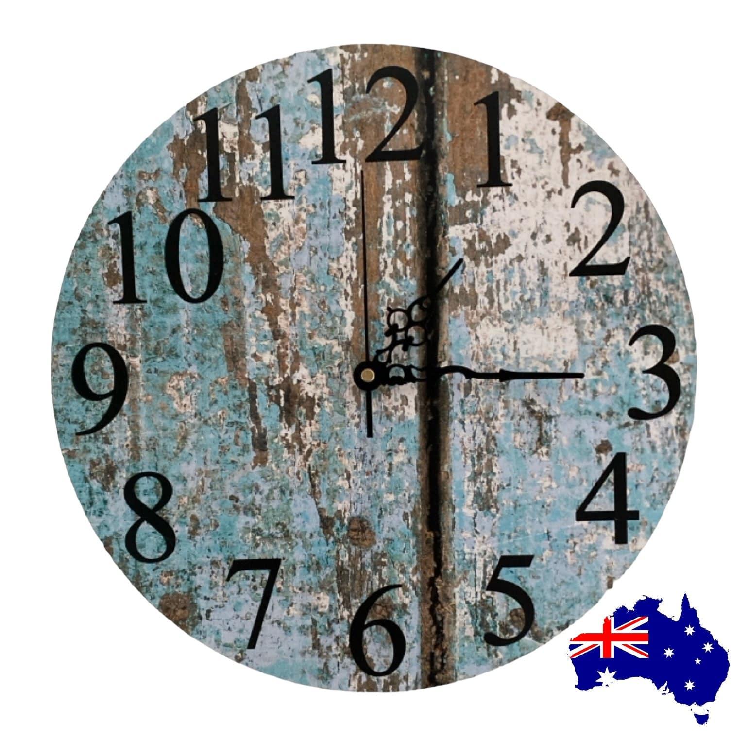 Clock Wall Rustic Aqua Blue Aussie Made - The Renmy Store Homewares & Gifts 