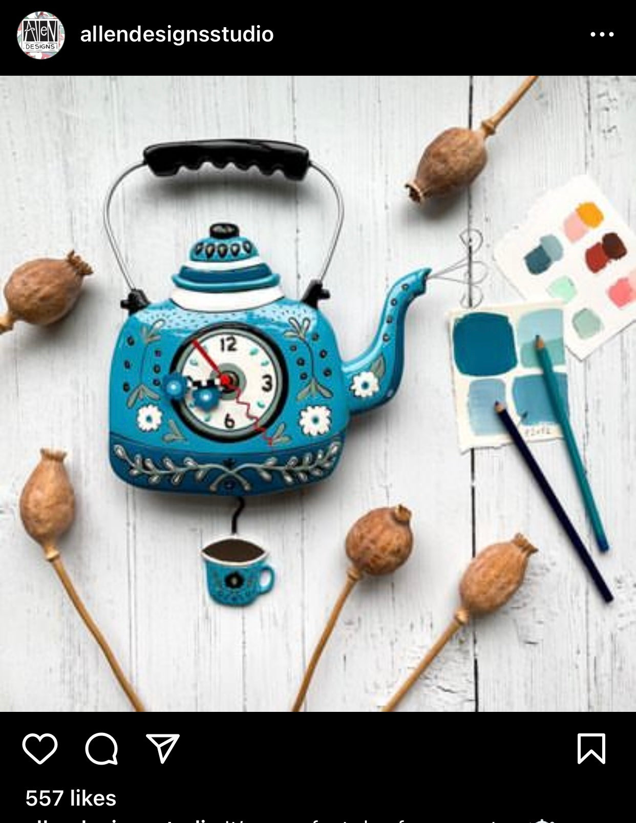 Clock Wall Kettle Blue Teapot Funky Retro - The Renmy Store Homewares & Gifts 
