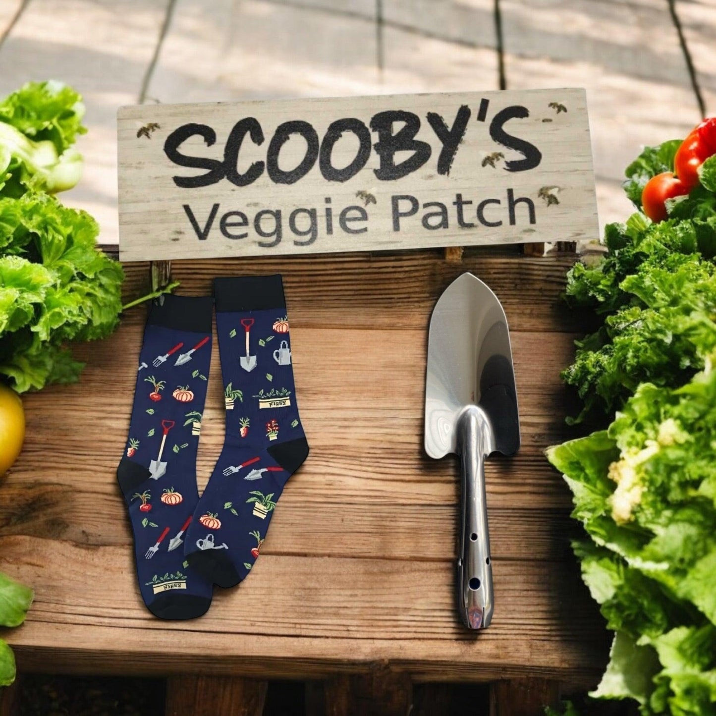 Gardener Socks Trowel Personalised Veggie Patch Sign Gift - The Renmy Store Homewares & Gifts 