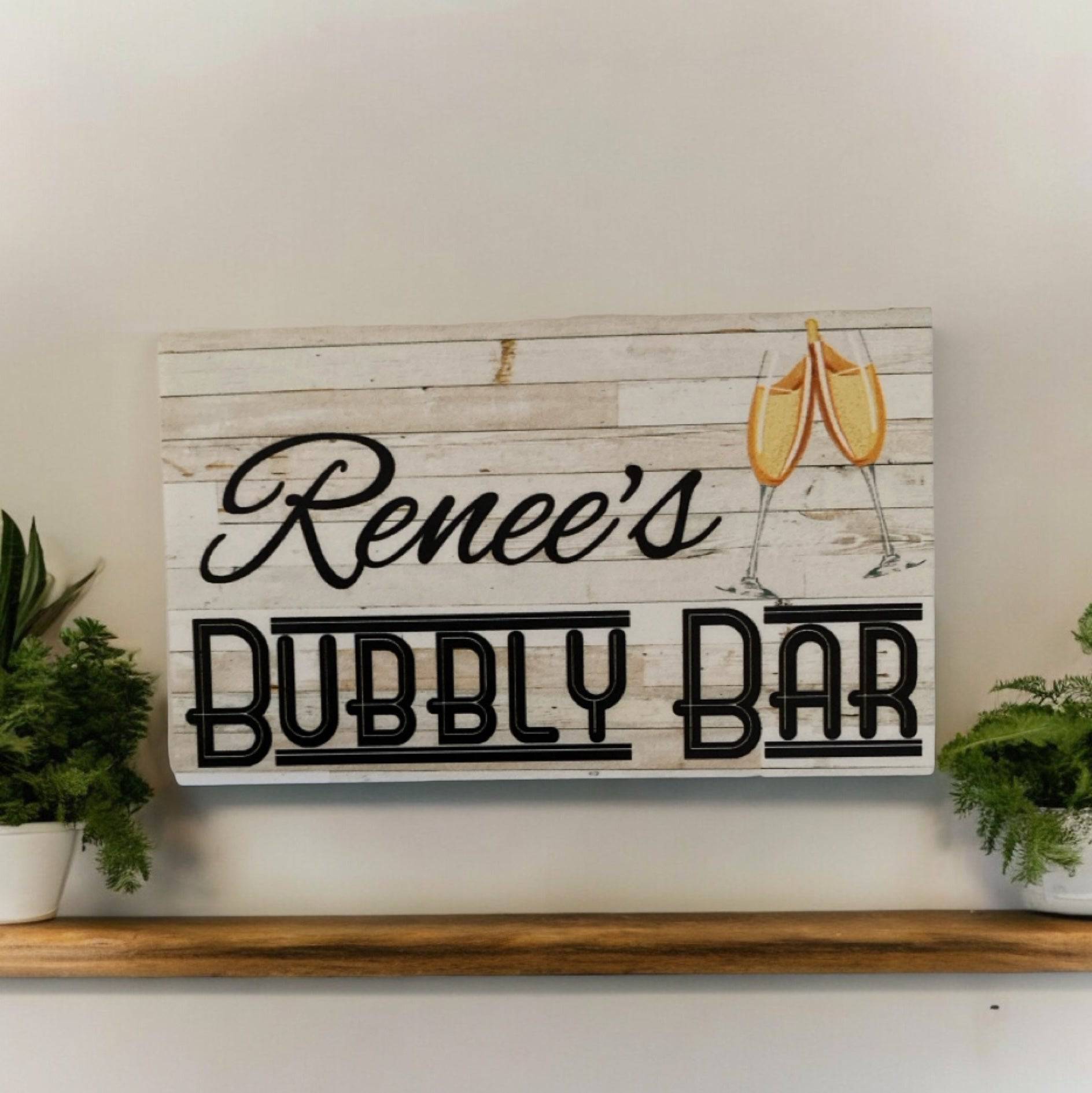 Champagne Bubbly Bar Custom Personalised Sign - The Renmy Store Homewares & Gifts 