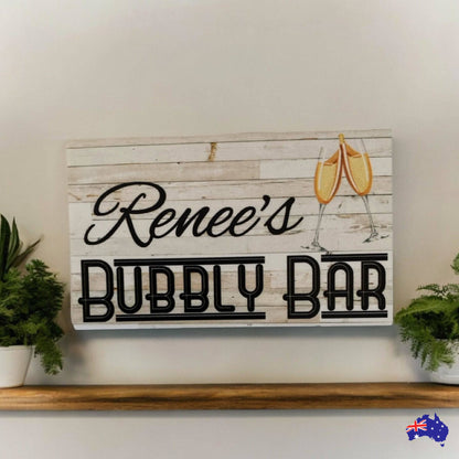 Champagne Bubbly Bar Custom Personalised Sign - The Renmy Store Homewares & Gifts 