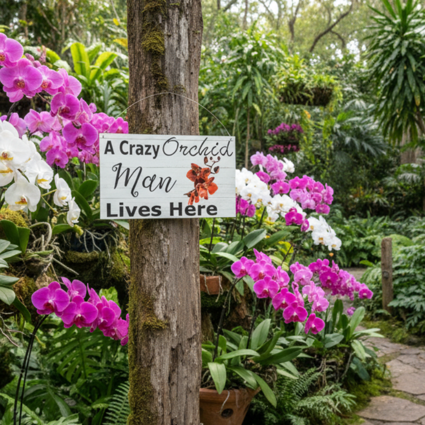 Crazy Orchid Man Lives Here Sign - Acrylic Garden Sign