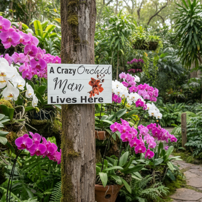 Crazy Orchid Man Lives Here Sign - Acrylic Garden Sign