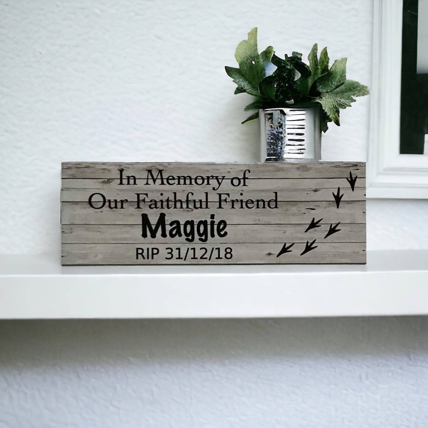 Custom Pet RIP Memorial Name Year Bird White Wash Sign - The Renmy Store Homewares & Gifts 