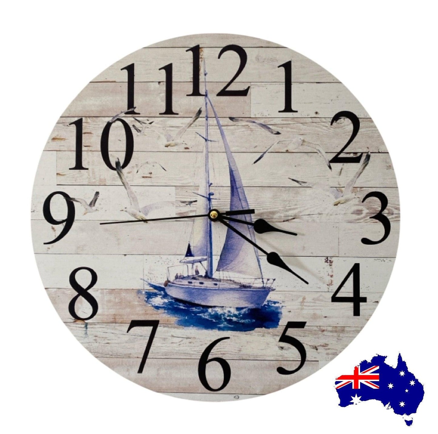 Clock Wall Sail Boat Yacht Coastal Aussie Made