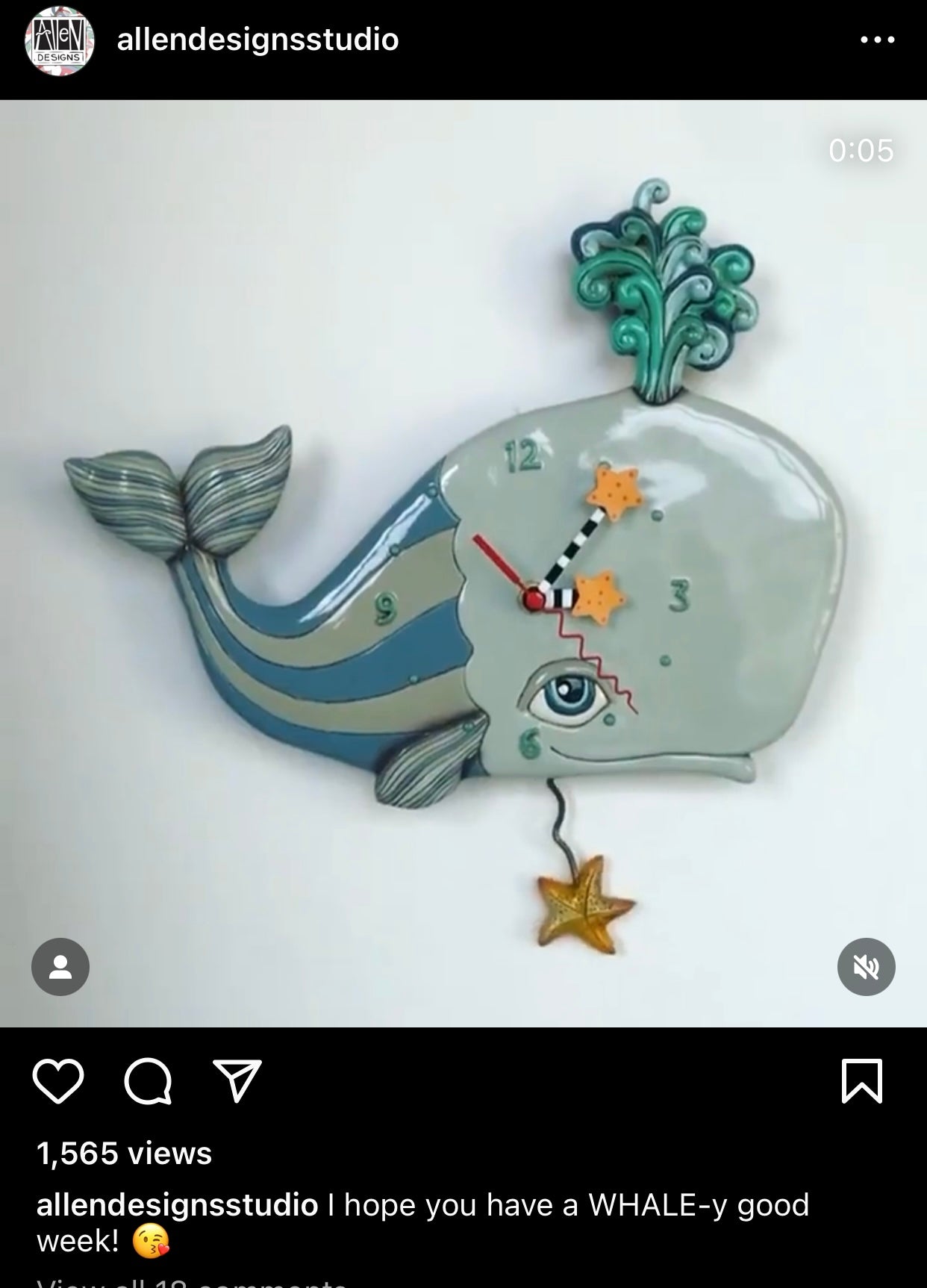 Clock Wall Whale Sprouting Off Funky Retro