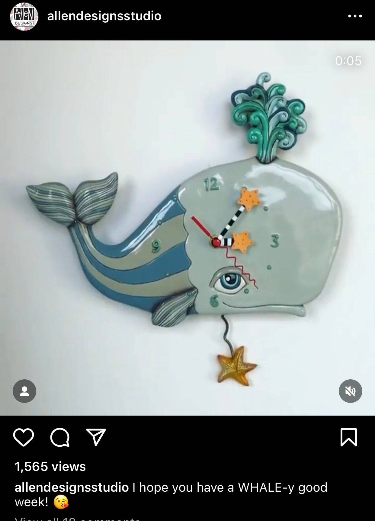 Clock Wall Whale Sprouting Off Allen Designs Pendulum - The Renmy Store Homewares & Gifts 