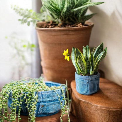 Planter Pot Jeans Rustic Denim Garden - The Renmy Store Homewares & Gifts 