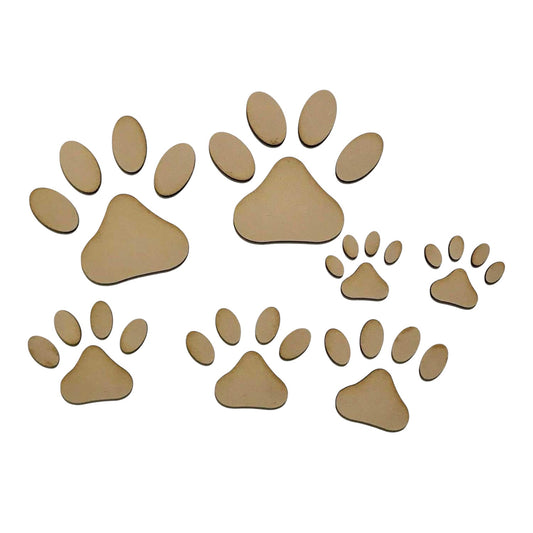 Paw Print Set of 7 Dog DIY Raw MDF Timber