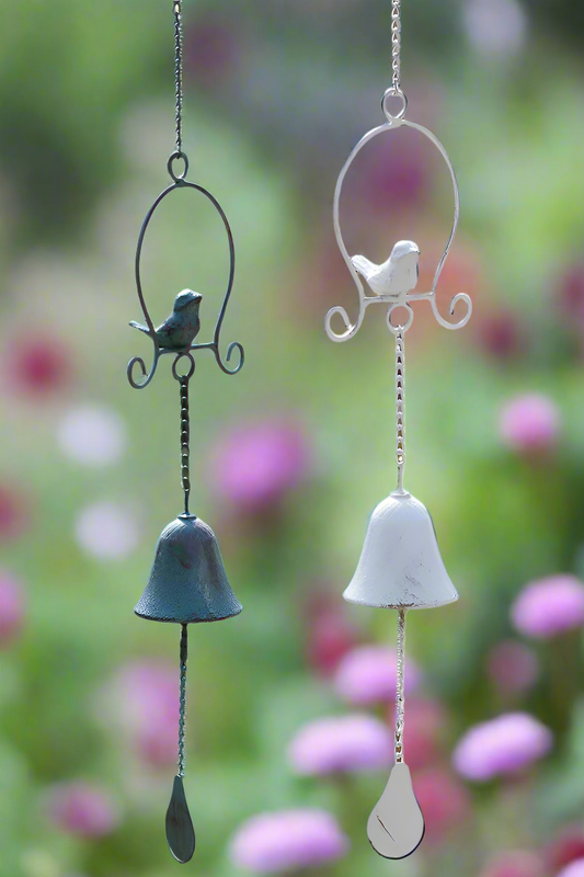 Chime Bell Metal Antique Green White Bird Decoration