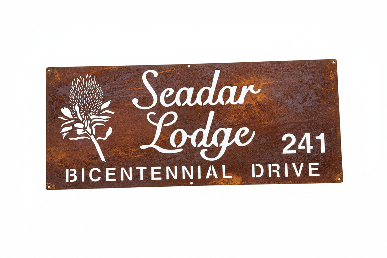 Large Property Gate Wall Banksia Flower Custom Address Sign - Personalised Rusty Metal Steel Sign - Australian Made + POSTAGE
