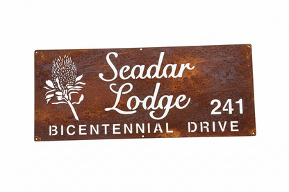 Large Property Gate Wall Banksia Flower Custom Address Sign - Personalised Rusty Metal Steel Sign - Australian Made + POSTAGE