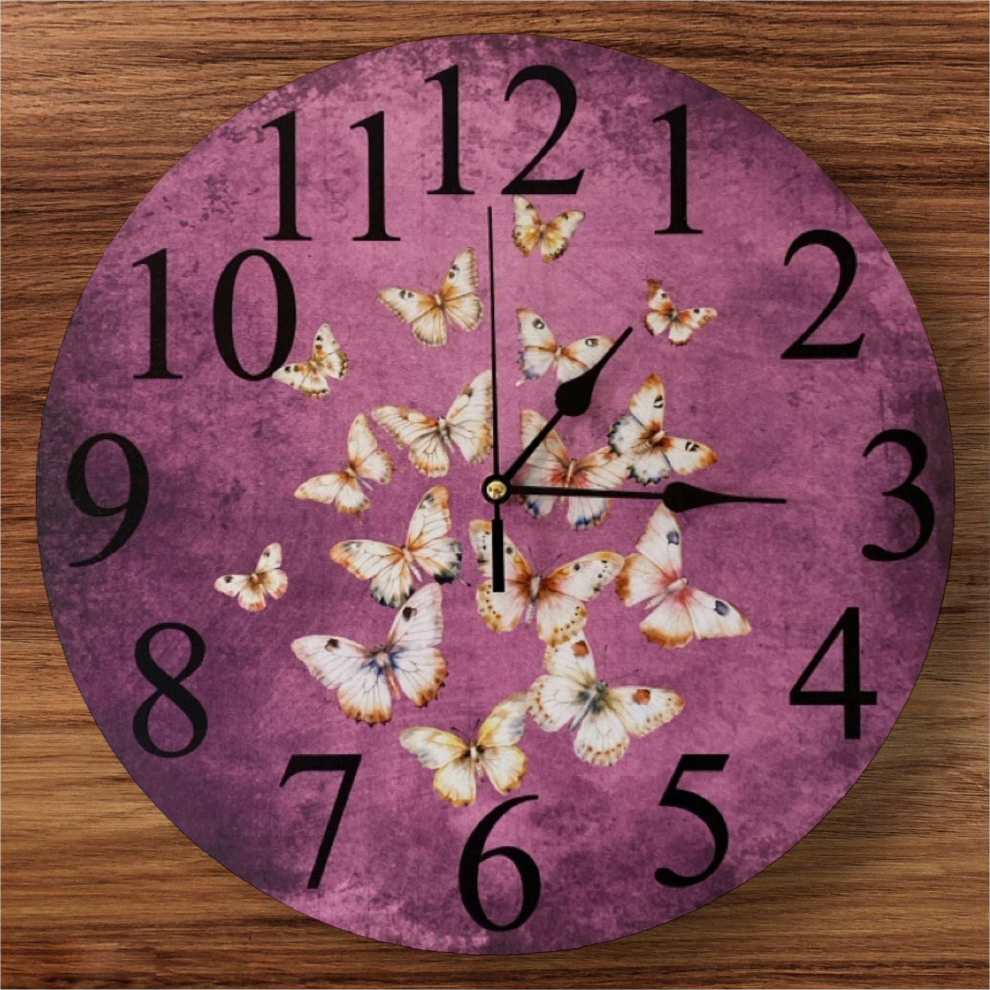 Clock Wall Butterfly Cottage Purple Aussie Made - The Renmy Store Homewares & Gifts 