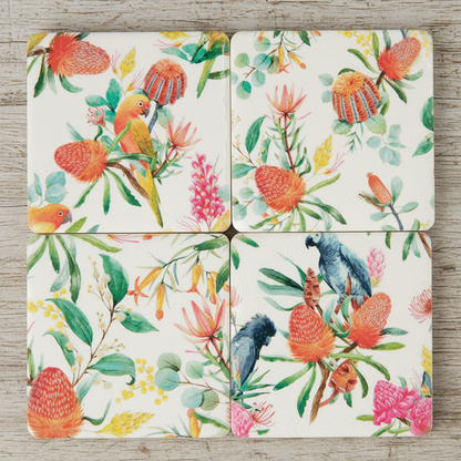 Native Protea Resin Coaster Set of 4 | Aussie Made | Australian Floral Home Decor Gift