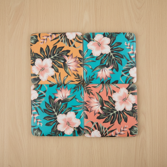Tropical Hibiscus Flower Resin Coaster Set of 4 | Aussie Made | Coastal Beach House Decor Gift
