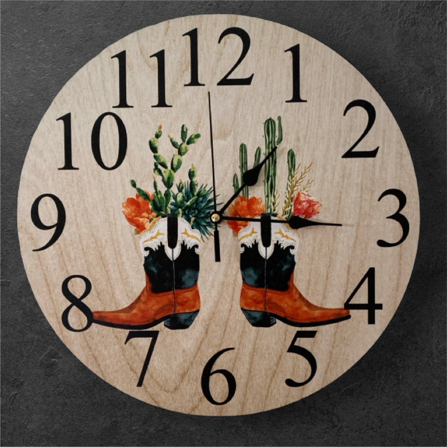 Clock Wall Western Country Boots Cactus Floral Aussie Made - The Renmy Store Homewares & Gifts 