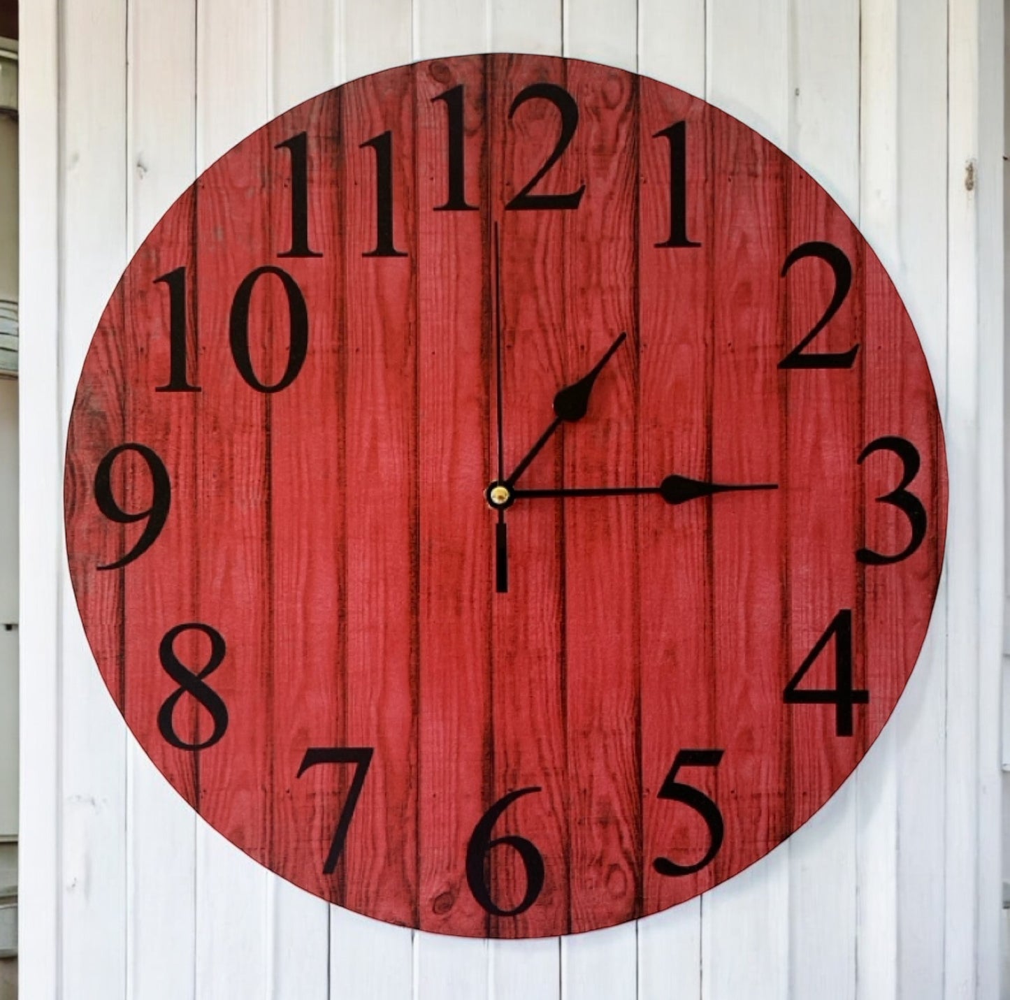 Clock Wall Rustic Red Timber Style Aussie Made - The Renmy Store Homewares & Gifts 