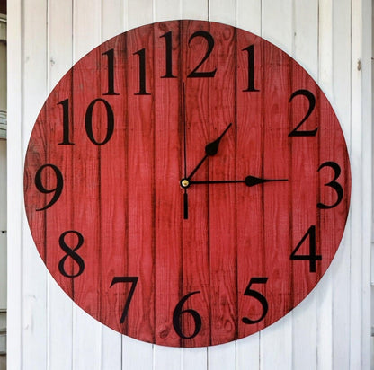 Clock Wall Rustic Red Timber Style Aussie Made - The Renmy Store Homewares & Gifts 