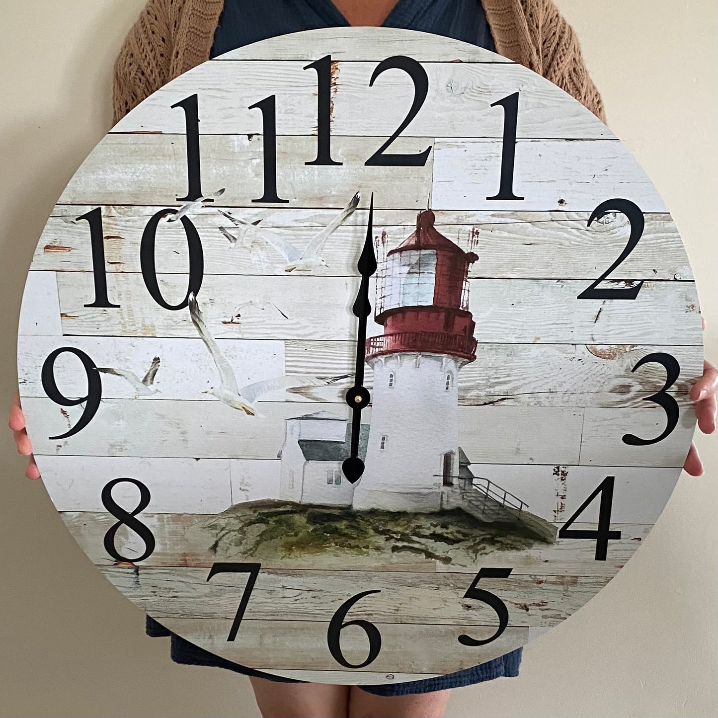 Lighthouse Wall Clock Coastal Beach 30cm 60cm - Aussie Made Silent