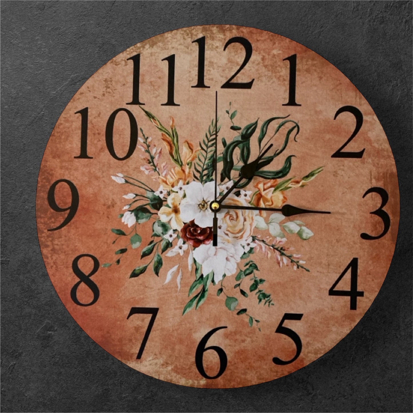 Clock Wall Floral Warm Flowers Country Cottage Aussie Made - The Renmy Store Homewares & Gifts 