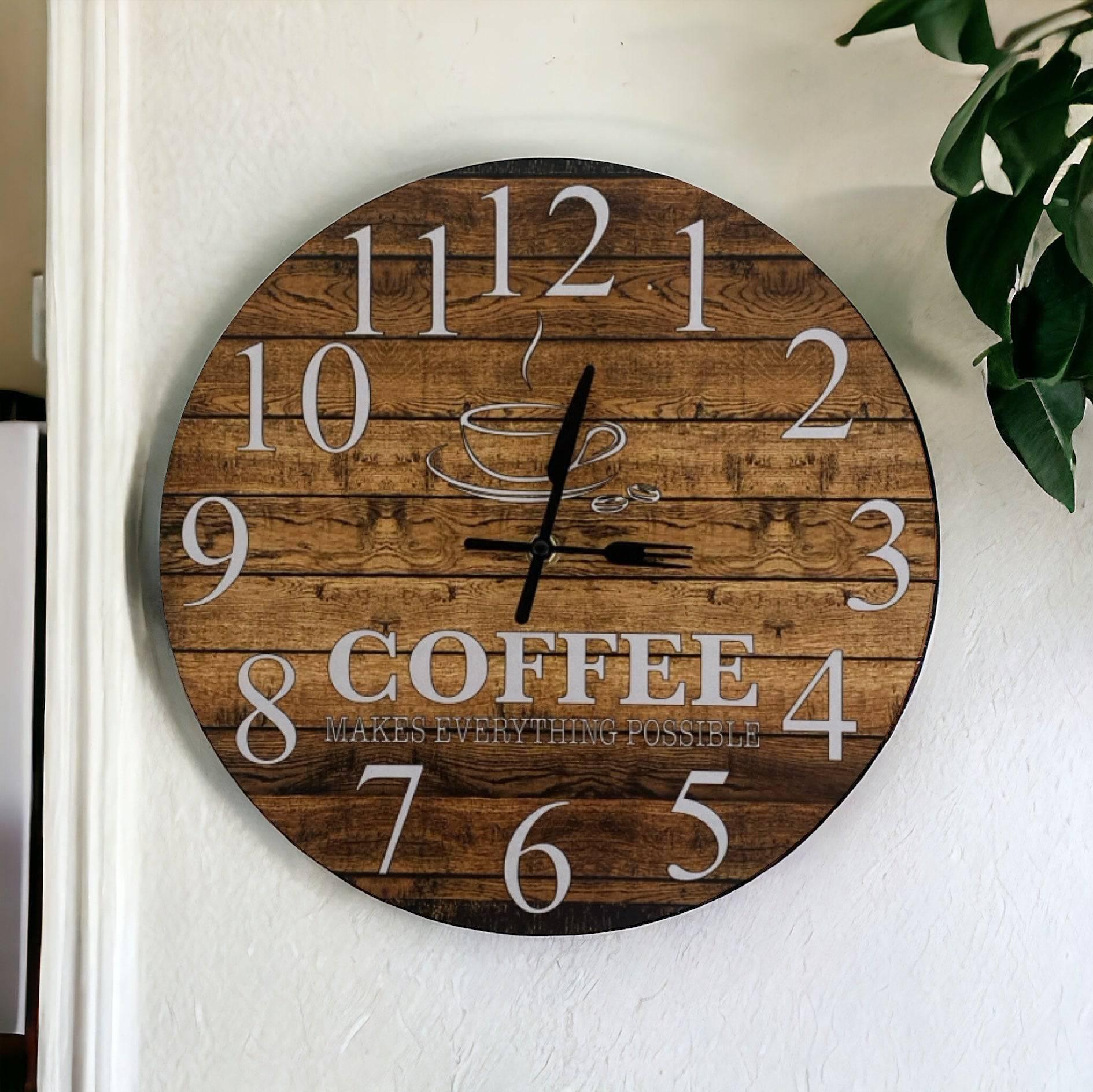 Clock Wall Rustic Wood Coffee Aussie Made - Limited Edition - The Renmy Store Homewares & Gifts 