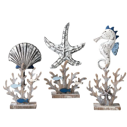 Seahorse Starfish Shell Fish Coastal Wood Ornaments