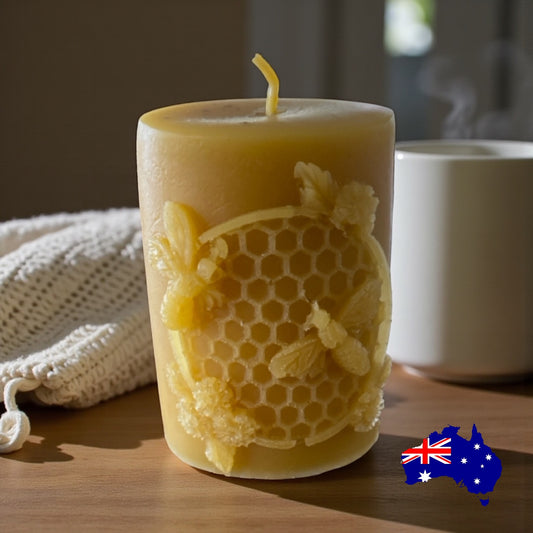 Pure Beeswax Candle Medium Bee Aussie Handmade