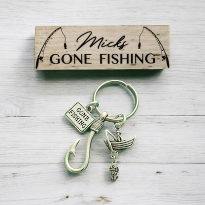 Fish Keyring Personalised Gone Fishing Sign Gift - The Renmy Store Homewares & Gifts 