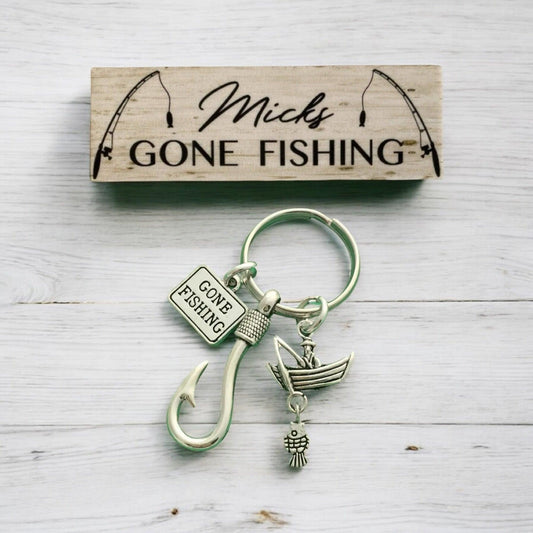 Fish Keyring Personalised Gone Fishing Sign Gift - The Renmy Store Homewares & Gifts 