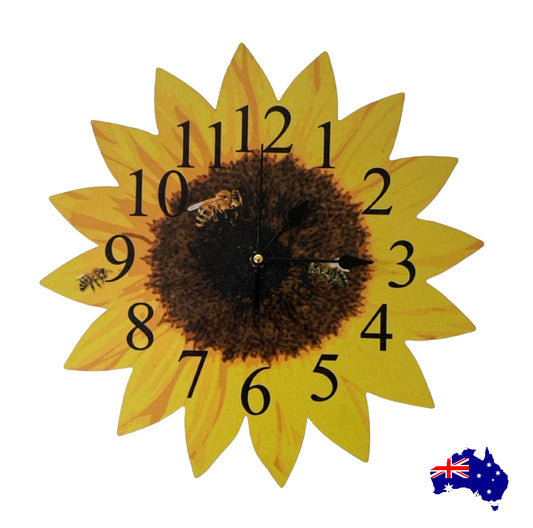Clock Wall Sunflower Bee Sunshine Aussie Made