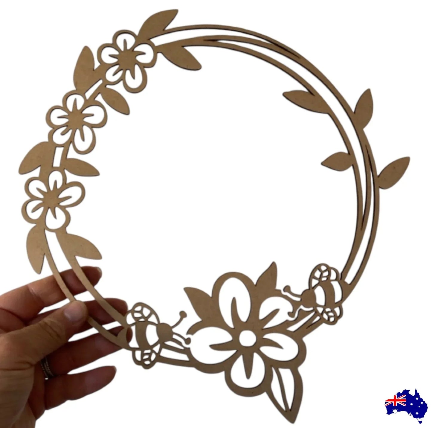 Bee Flower Wreath Frame Plywood MDF Laser Cut