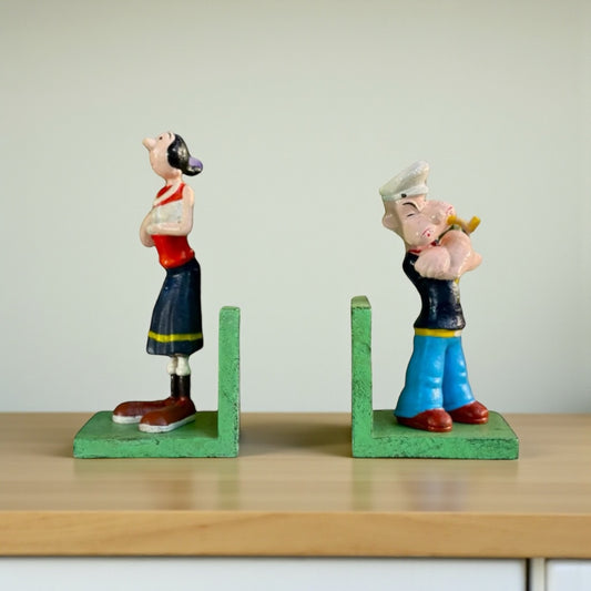 Book Ends Popeye and Olive Cartoon Vintage Cast Iron