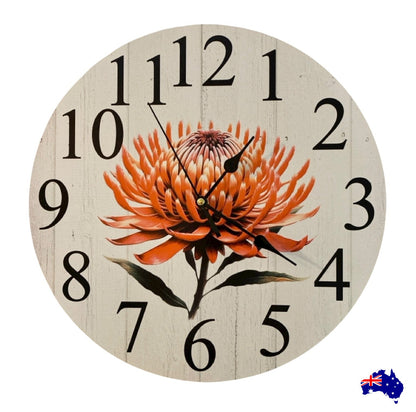 Clock Wall Waratah Native Flower 30cm 60cm Aussie Made