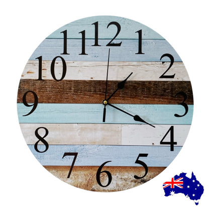 Clock Wall Rustic Wood Timber Blue Aussie Made