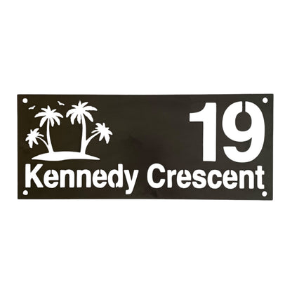 Custom Tropical Beach Number Address Sign - Personalised Rusty Metal Steel Sign - Australian Made