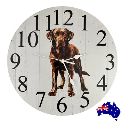 Clock Wall Dog Labrador Retriever Chocolate Brown 30cm 60cm Aussie Made