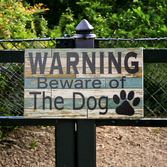 Warning Beware Of The Dog or Dogs Rustic Sign - The Renmy Store Homewares & Gifts 