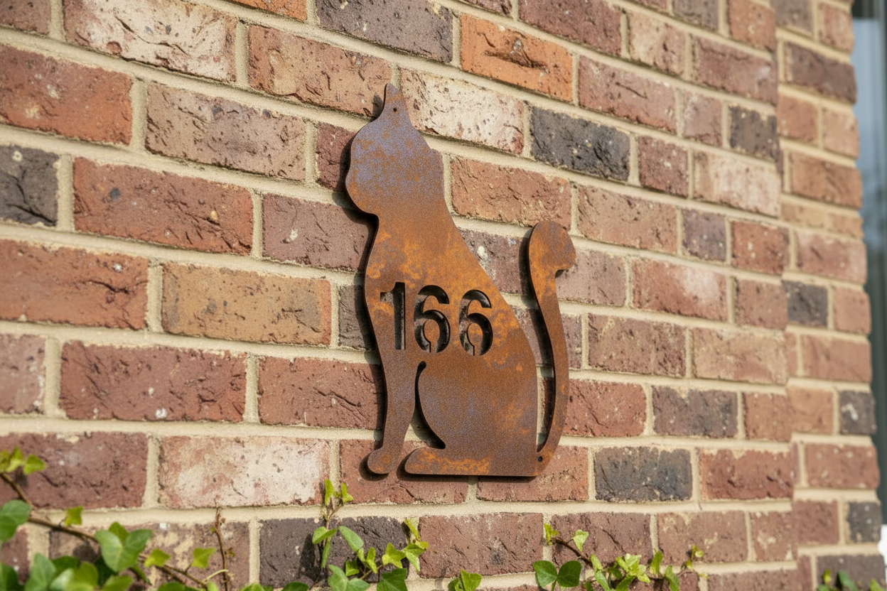 Cat House Number Sign Custom Coastal Metal - Aussie Made