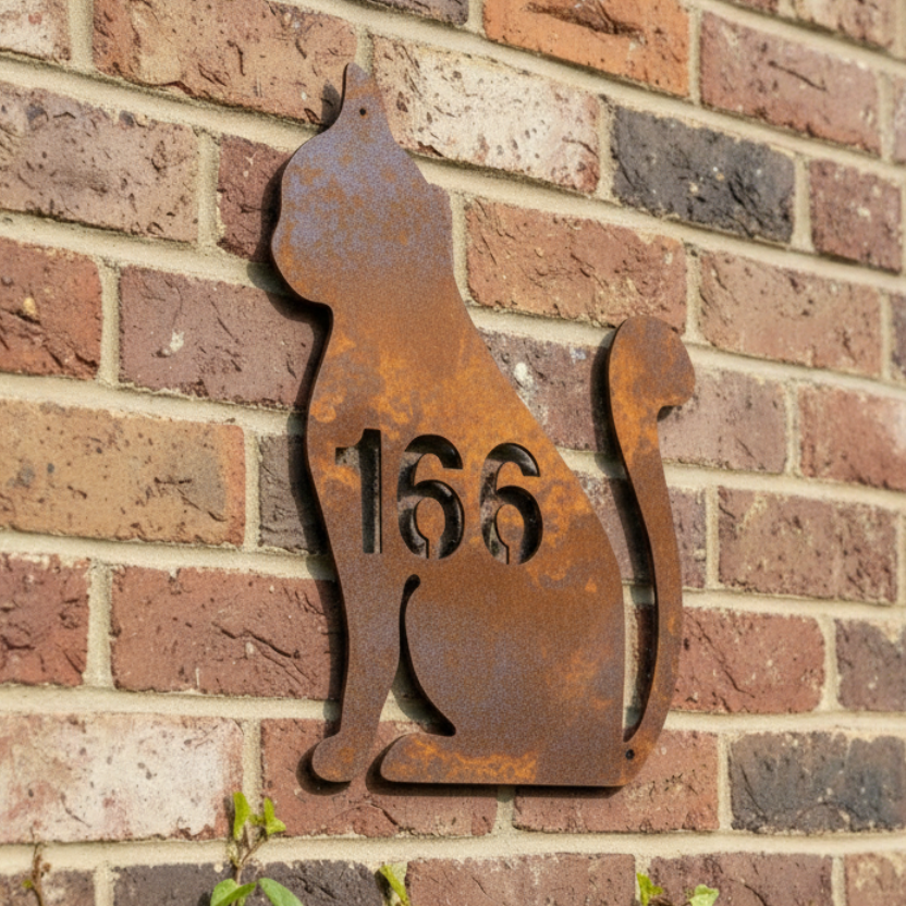 Cat House Number Sign Custom Coastal Metal - Aussie Made