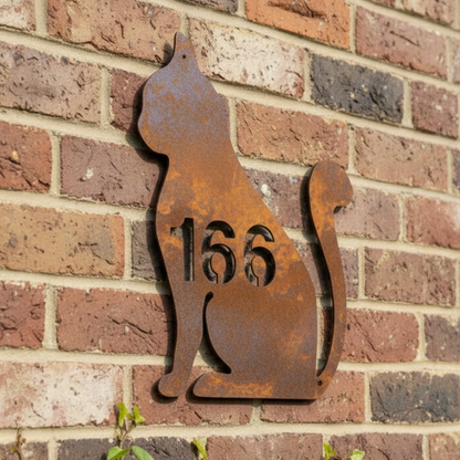 Cat House Number Sign Custom Coastal Metal - Aussie Made