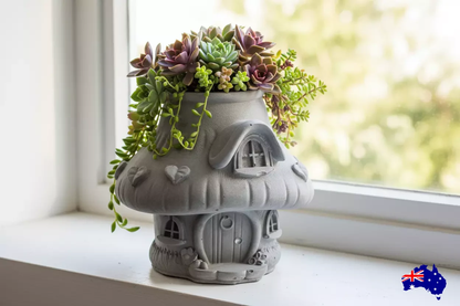 Planter Pot Vase Mushroom House Aussie Handmade Concrete