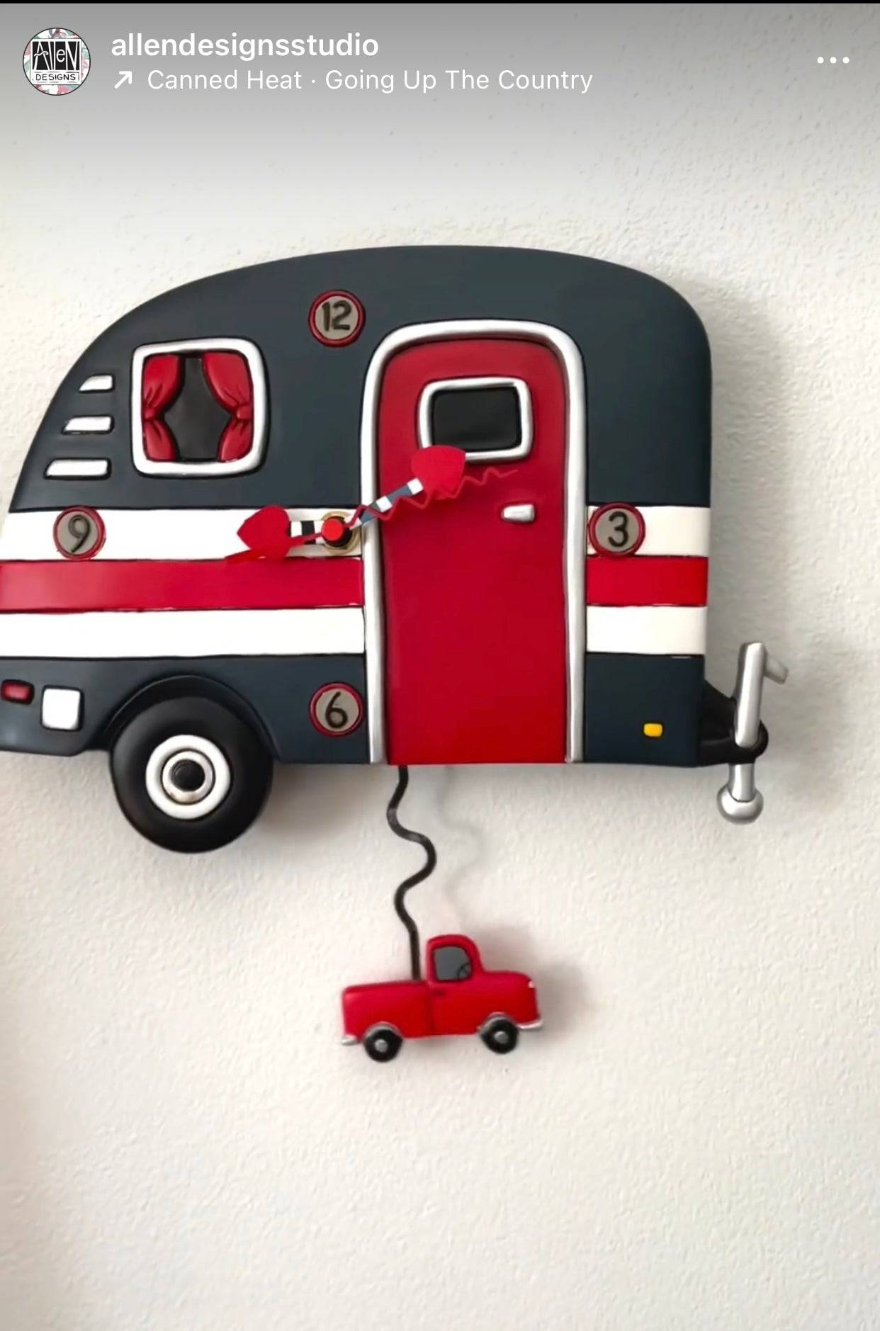 Clock Wall Happy Camper Caravan Grey Allen Designs Pendulum - The Renmy Store Homewares & Gifts 