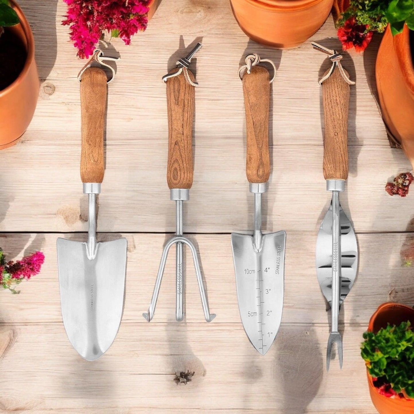 Garden Tool 4 Piece Set Stainless Steel Wooden Handle - The Renmy Store Homewares & Gifts 