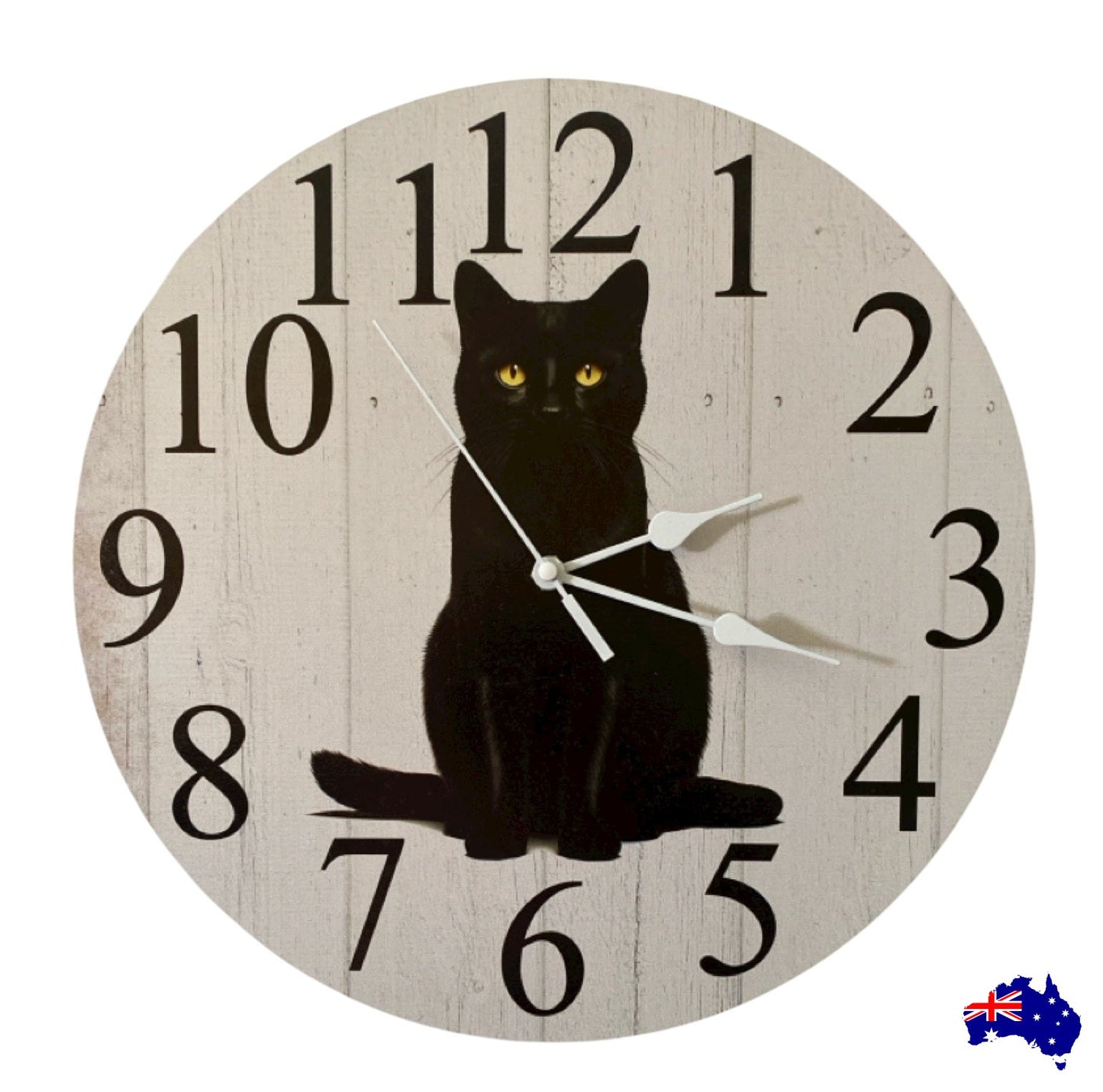 Clock Wall Black Cat 30cm 60cm Aussie Made