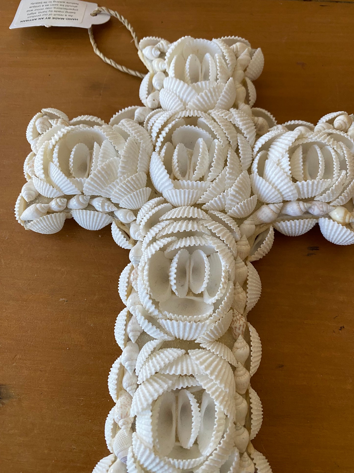 Handmade Hanging Wood Shell Cross | Artisan Bali | Coastal Boho Decor