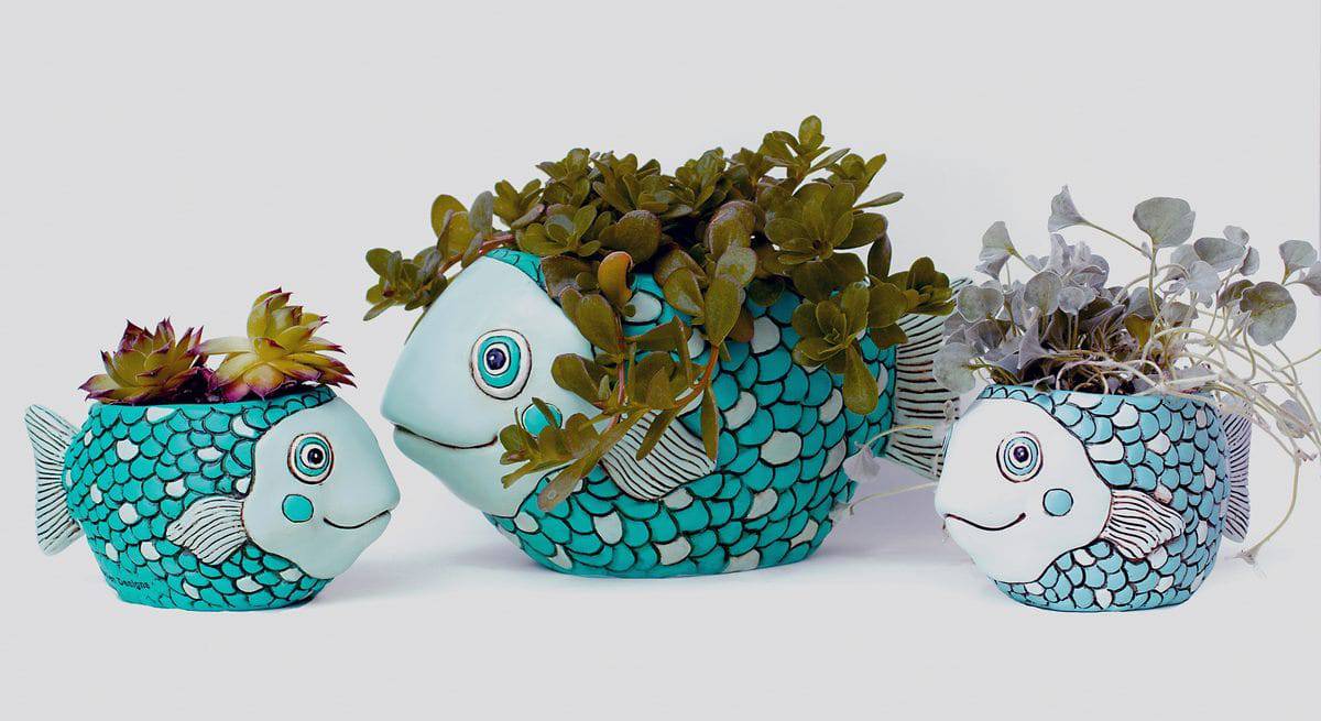 Fish Teal Funky Pot Planter Plant Small - The Renmy Store Homewares & Gifts 