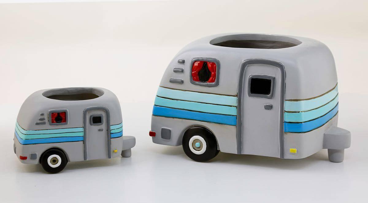 Caravan Happy Camper Grey Pot Plant Planter Small - The Renmy Store Homewares & Gifts 