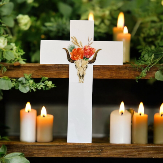 Cross Cow Skull Floral Boho Home Garden Wall Decoration - The Renmy Store Homewares & Gifts 