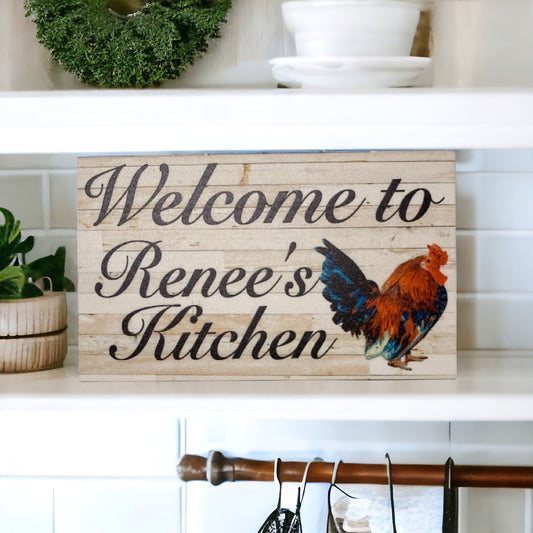 Kitchen Rooster Welcome Custom Personalised Sign - The Renmy Store Homewares & Gifts 