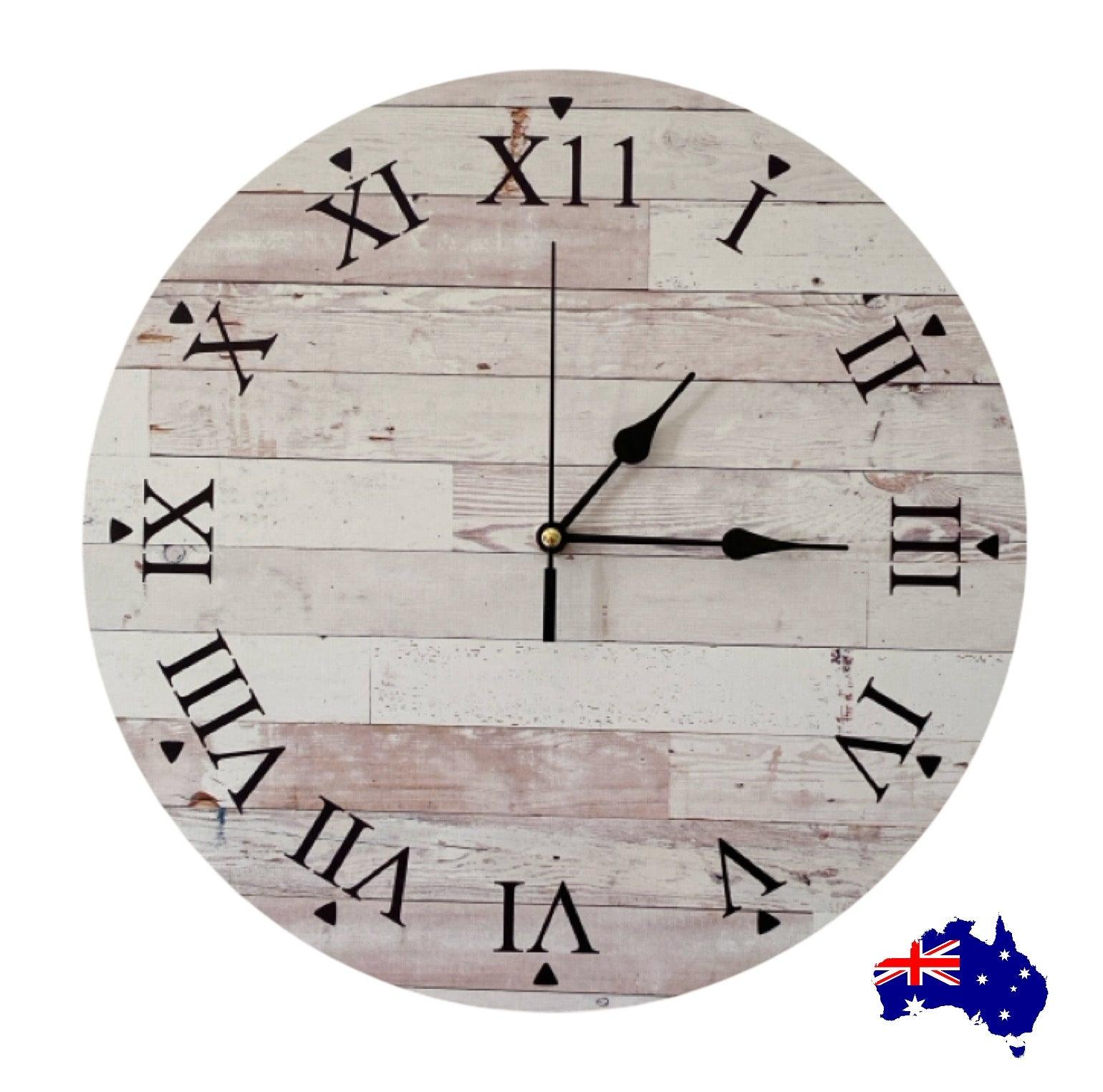 Clock Wall Rustic Wood Roman Numerals Aussie Made - The Renmy Store Homewares & Gifts 